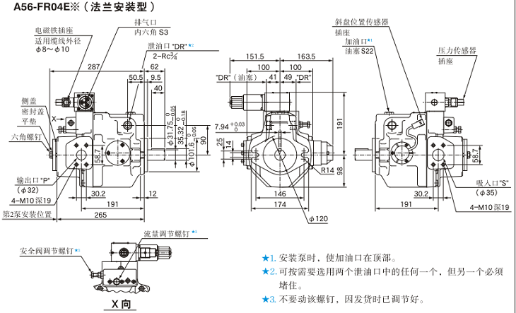 A56-FR04<a href='http://www.losersaver.com' target='_blank'><u>油研柱塞泵</u></a>安裝尺寸